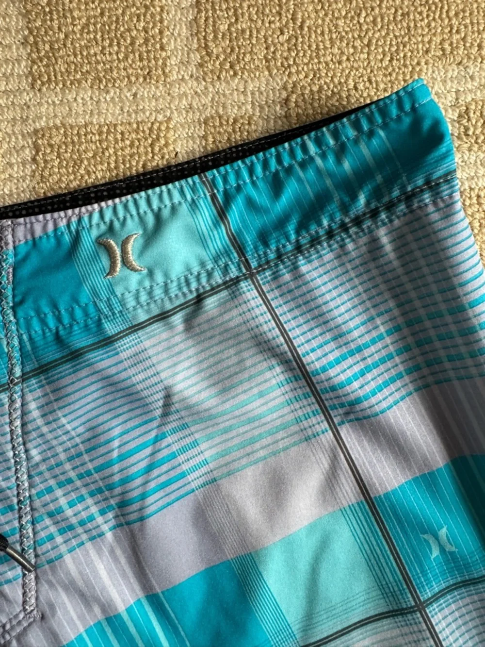 Hurley Phantom Board Shorts Plaid Surf Swim Trunks Blue Gray 36 Waist (Large)